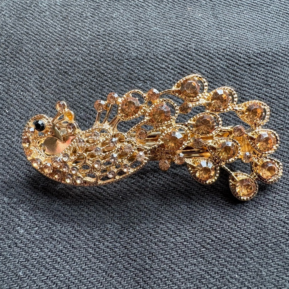Ornate Gold-Toned Peacock Hair Clip